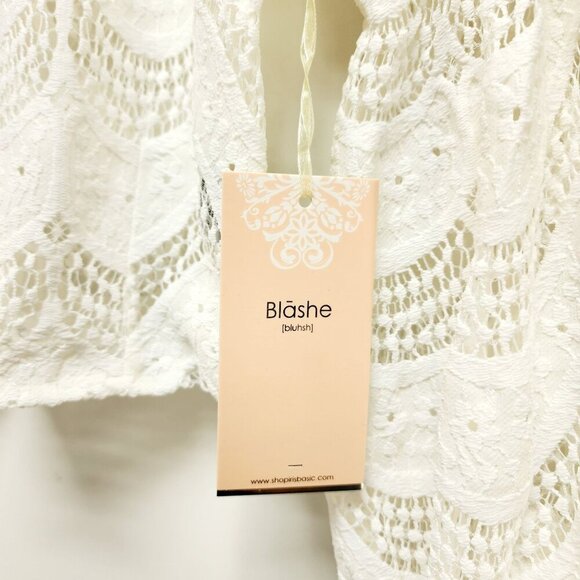 Bláshe Womens White Crochet Long-Sleeve Crop Top Size S - Picture 3 of 6